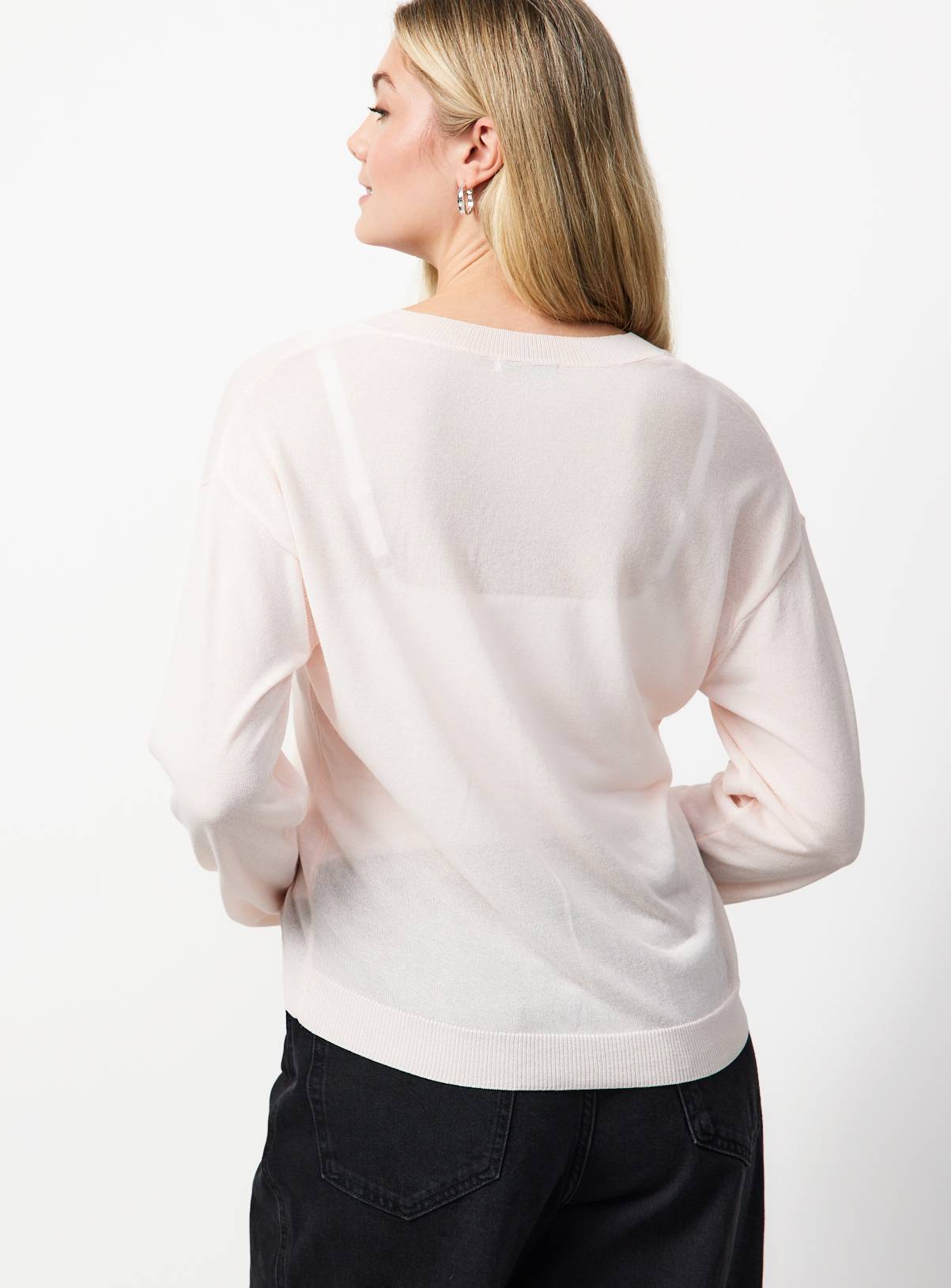 Sheer V-Neck Knitted Jumper S - Image 4